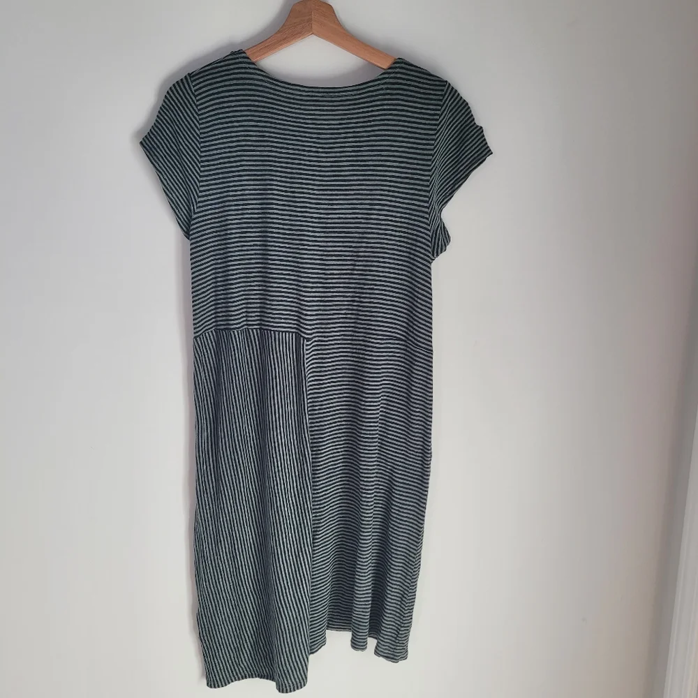 Eileen Fisher Organic Linen Jersey Stripe Dress Black And Green  Women's Small - Picture 2 of 9
